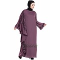 Embroidered abaya with Butterfly sleeves- Plum color